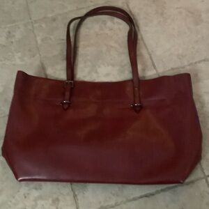Women's Burgundy Leather-Effect Tote Bag with Double Straps